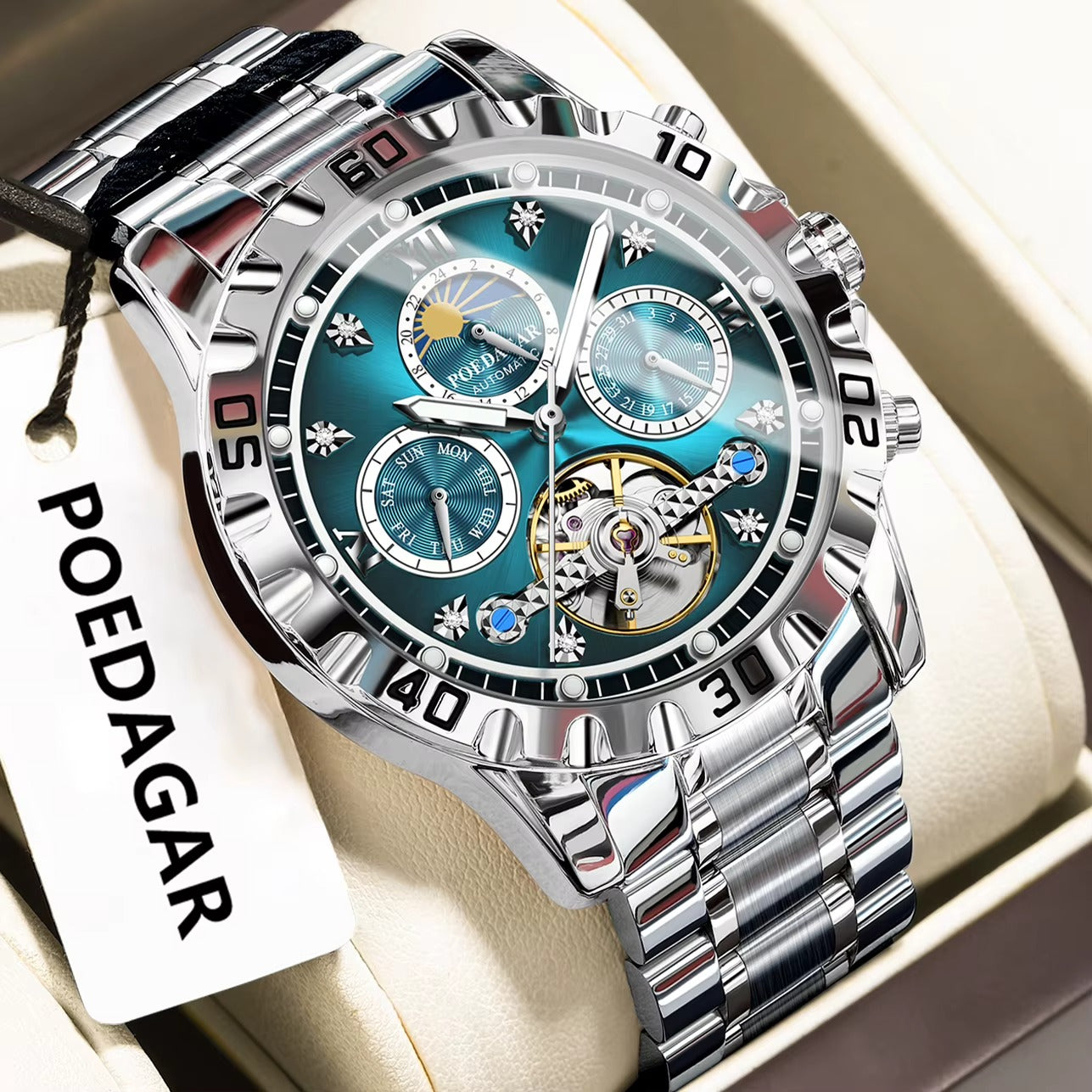 Poedagar 1423 Luxury Men Stainless Steel Reloj Waterproof Luminous Automatic Men Mechanical Watch