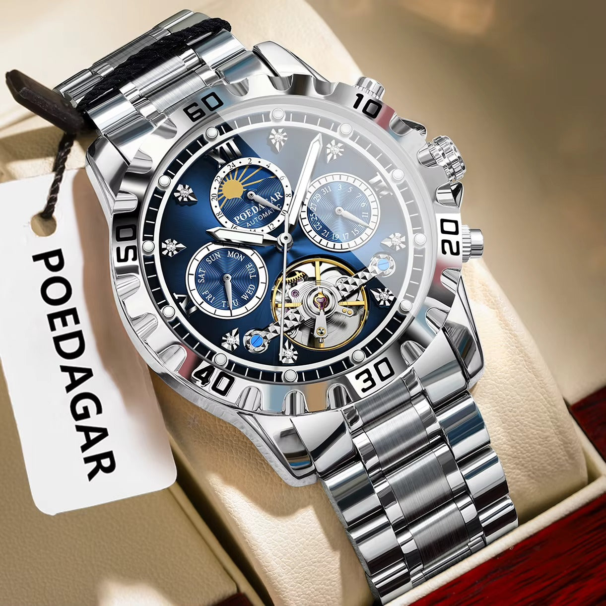 Poedagar 1423 Luxury Men Stainless Steel Reloj Waterproof Luminous Automatic Men Mechanical Watch