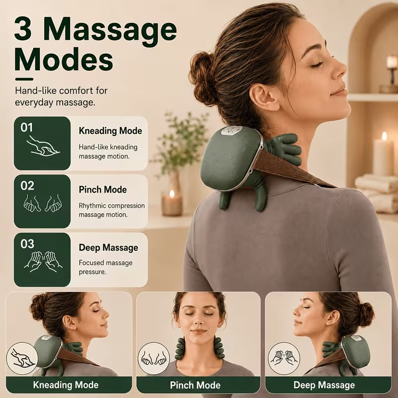 Acupressure Handheld Shoulder Neck Massager Trapezius Neck Massager Deep Tissue Kneading Back Massager with Heat