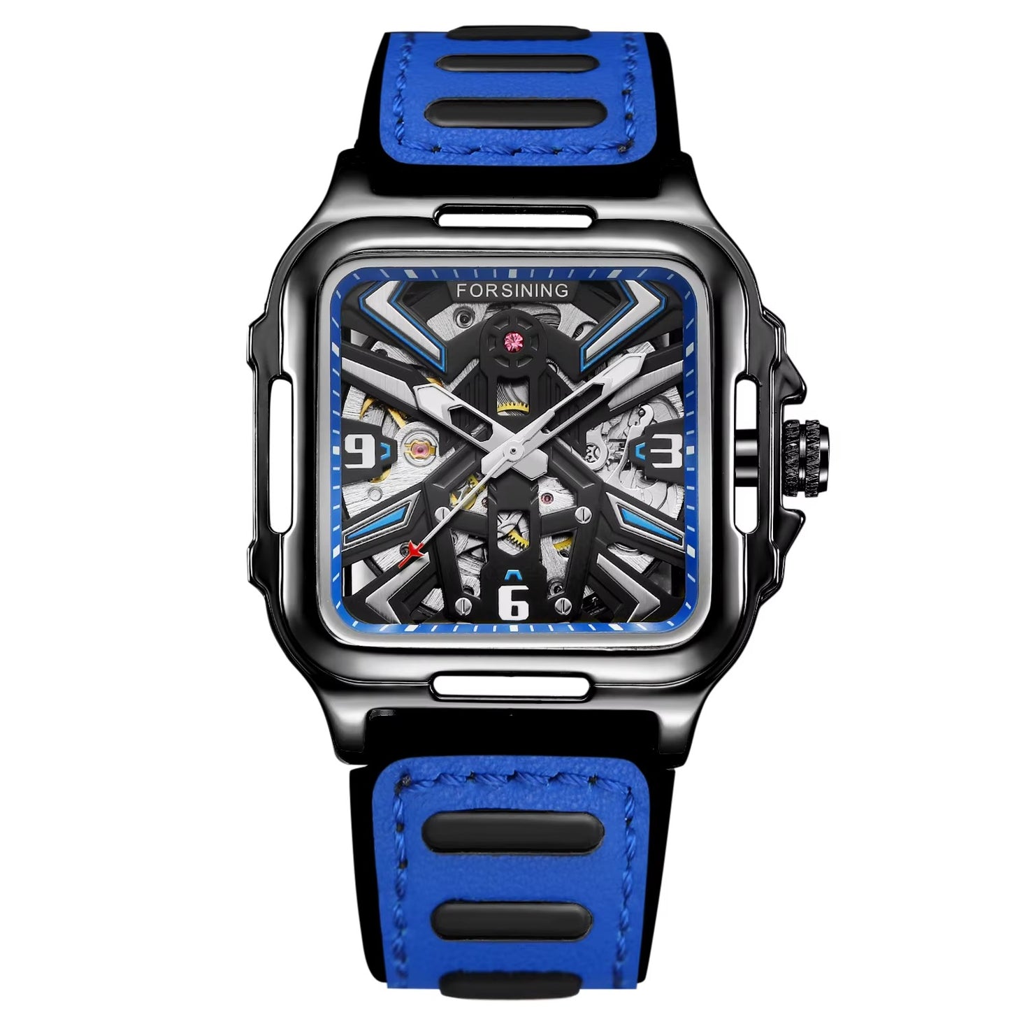 Luxury Gold Square Skeleton Automatical Watch with Luminous Hands, Featuring a Faux Leather And Rubber Strap, Suitable for Business And Casual Wear, Perfect As a Gift for Anniversaries, Birthdays, And Holidays
